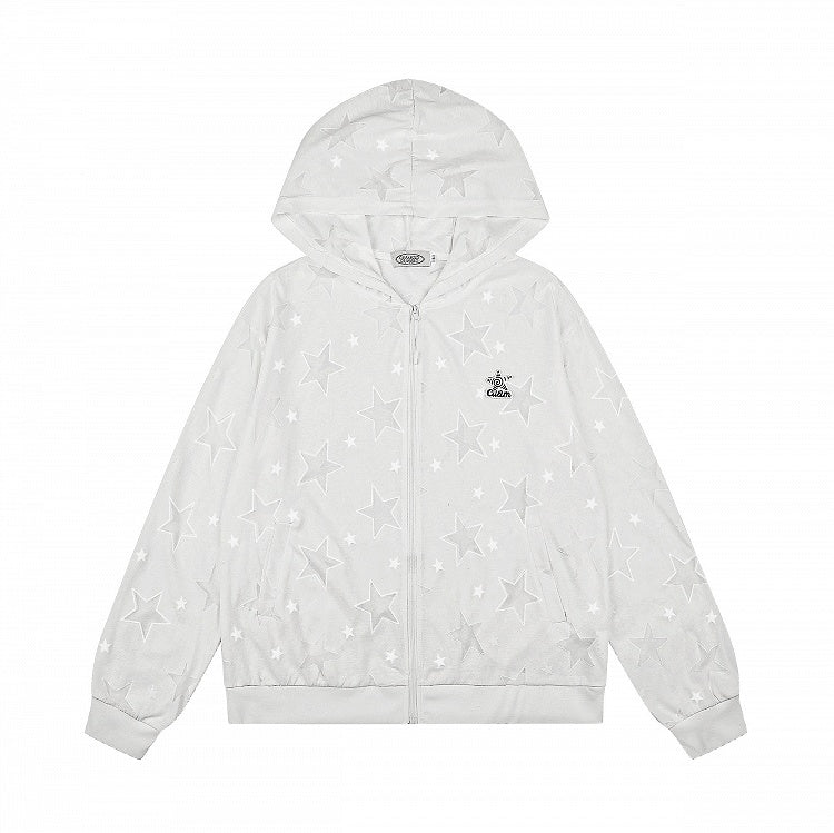 Summer White Hooded Star Embroidered Jacket - Languid Park