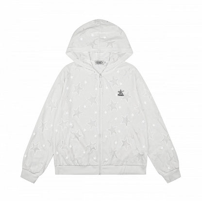 Summer White Hooded Star Embroidered Jacket - Languid Park