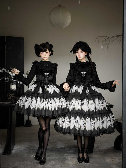 and Tassel Butterfly Necklace Embroidered Beaded Pendant Black