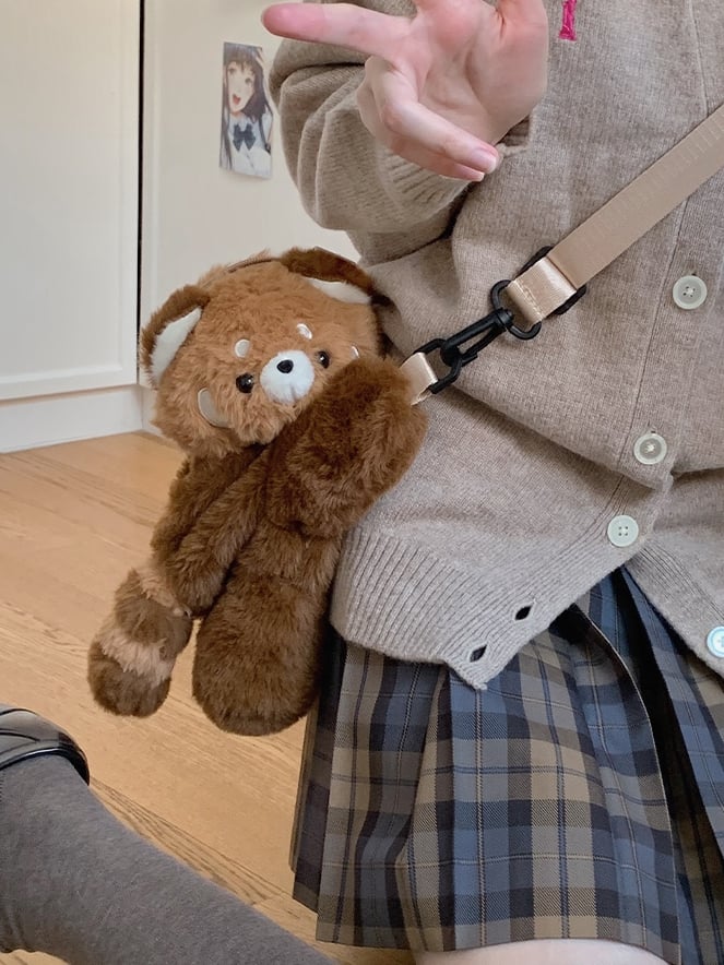 かわいいレッサーパンダのブラウンぬいぐるみバックパック/クロスボディ