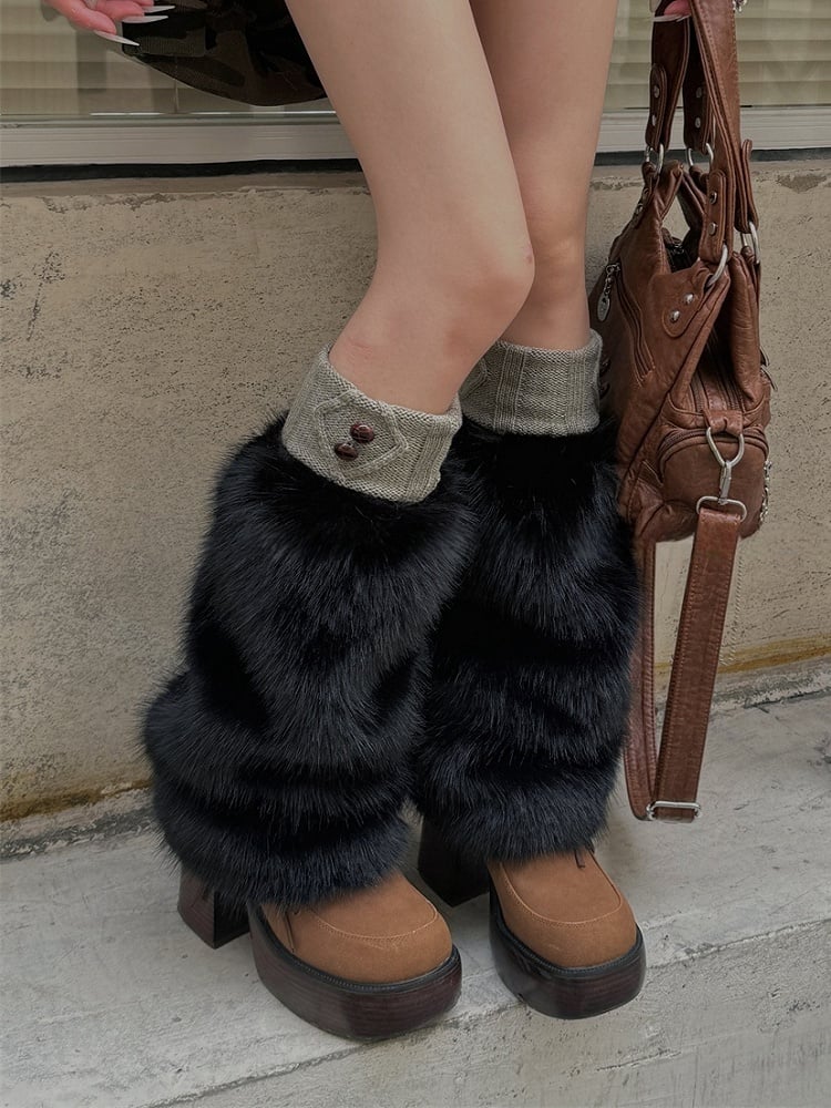 White/Beige/Black/Light Camel Plush Leg Warmers