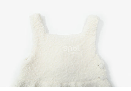 Süßes, mit Schneemann verziertes weißes Plüsch-Overallkleid