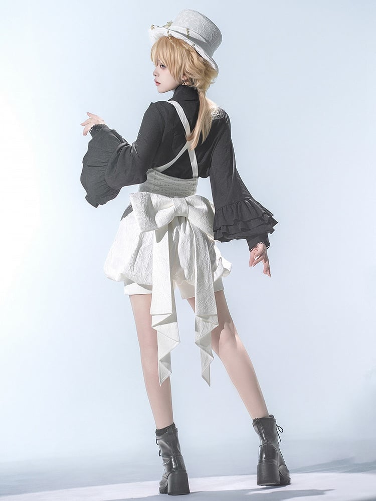 Ouji High Big Train Belt with Bow Lolita Waist Corset White Shorts Overall