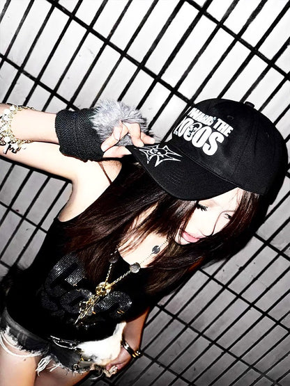 Skull-Embroidered Punk Baseball Cap with Letter Accents - DETW OnLine