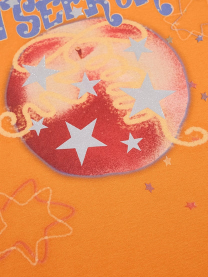 Orange Crew-Neck Tee with Fruit & Star Motif - Languid Park