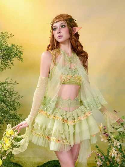 Green Fairycore Style Mori Sheer Arm Sleeves - Virtual Orbit