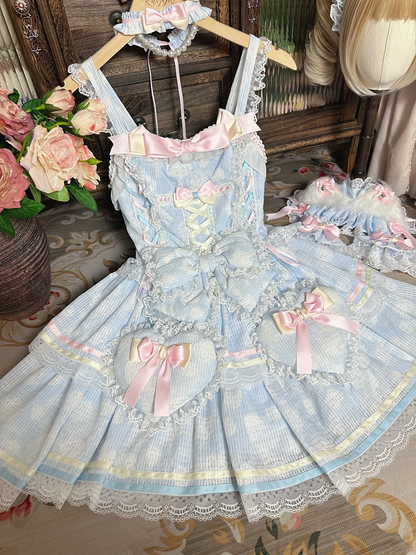 Fabric Decoration Skirt Rosette Blue Padded Jumper Lolita and Heart Bow