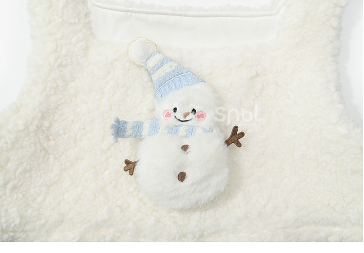 Süßes, mit Schneemann verziertes weißes Plüsch-Overallkleid