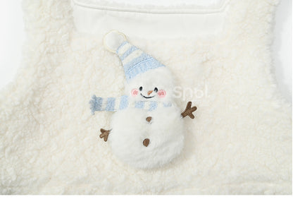 Süßes, mit Schneemann verziertes weißes Plüsch-Overallkleid