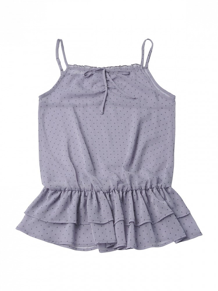 Dusty Purple Polka Dot Cami Top Ruffle Hem - PINK SAVIOR
