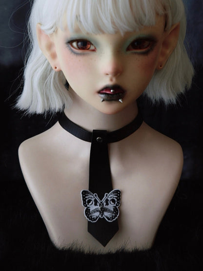 Applique Decorated Choker PU Tie Gothic Butterfly Studs Black