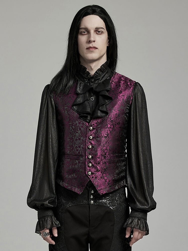 Goth Jacquard Men's Red Black Waistcoat