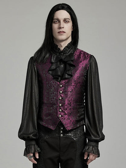 Goth Jacquard Men's Red Black Waistcoat