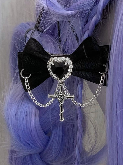 Bowknot Schwarz/Champagner/Rosa Verziert Strass Haarspangen Herz Charm Kreuz