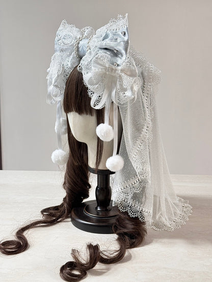 (Detachable Veil Multi-Color KC Lolita Set Bows) Head with Hairclip Lace