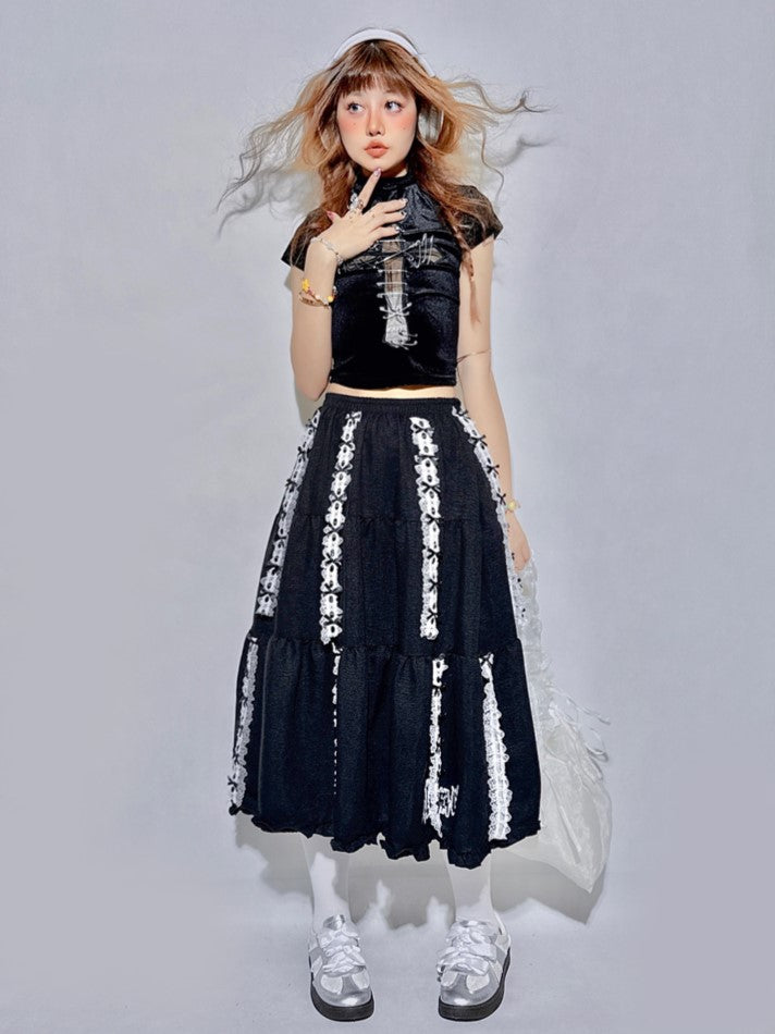 and with Black Foldable Lining Gothic Skirt Length Adjustable Built-In