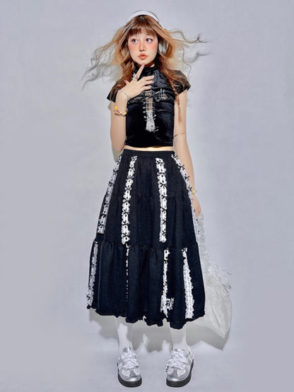 and with Black Foldable Lining Gothic Skirt Length Adjustable Built-In