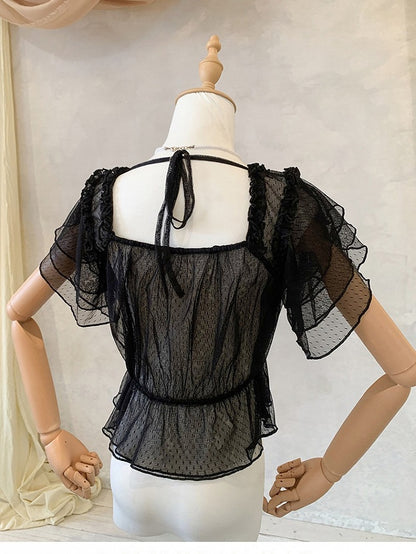 Short Sleeve Ballet Lace Lolita Blouse - Lan Jian Chuan