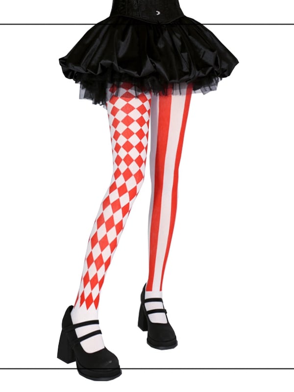Schwarz / Asymmetrischer Print Vibes Circus Strumpfhose Clown Rot