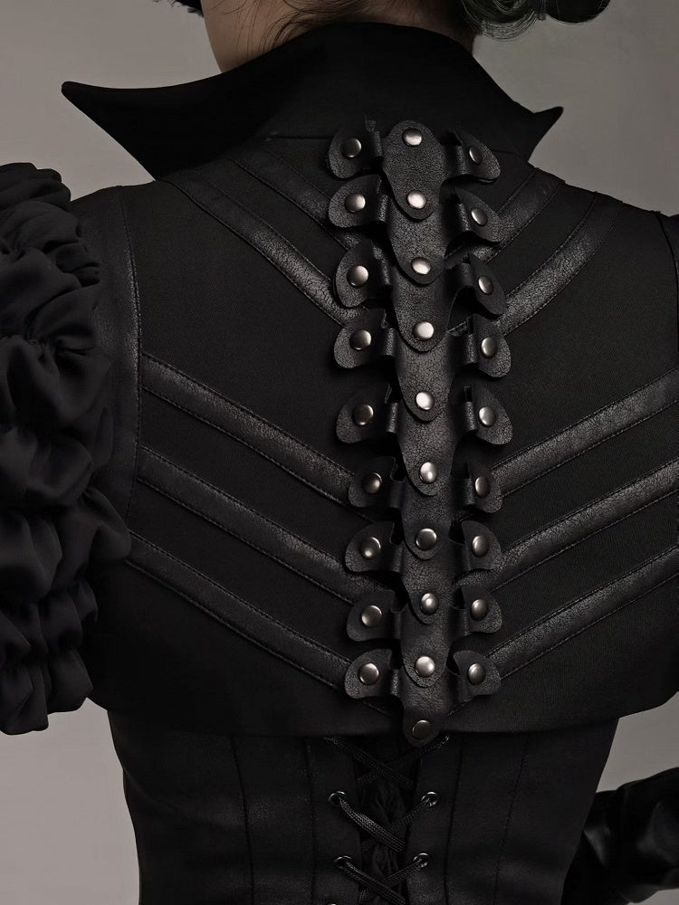 Black Collared Cropped Jacket with Spine Studs - FOXTROT