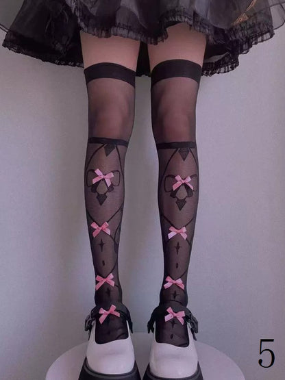 With Black/White/Pink/Blue/Red Lolita Bowknot Options Details Overknee Sweet White/Black Stockings 11