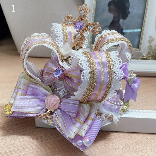 Bowknot Options Cross Lace Hime Trim Mini Rhinestone Hat Details 7 Lolita Crown