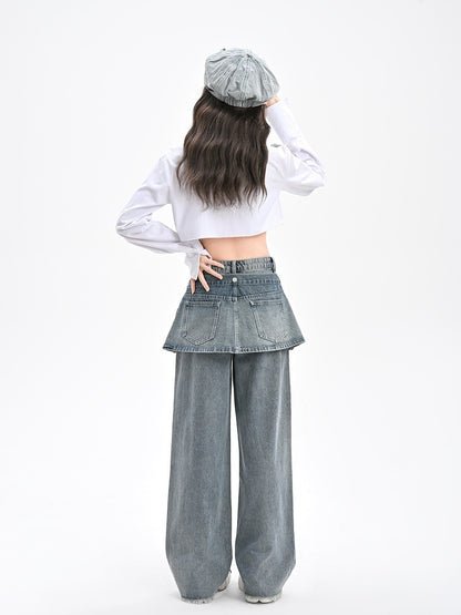 Wide-Leg Jeans mit abnehmbarem Rock-Accessoire Blau Vintage