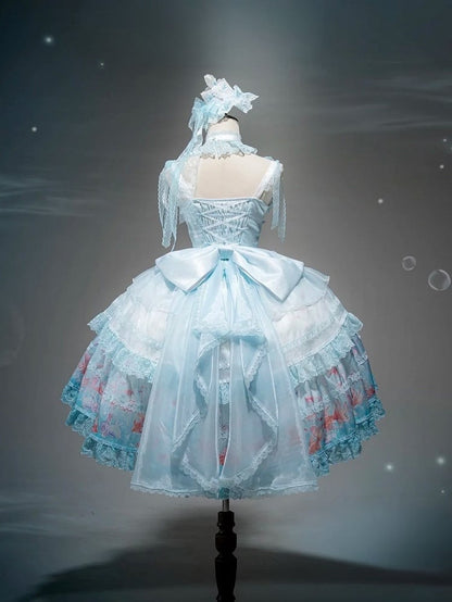 Robe salopette asymétrique imprimé poisson rouge - Mewroco