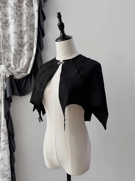 Curved Cape Embroidery for 1 Shape 34-35CM Black Shoulders Clearance-Size Web Bat Hem Wings Spider