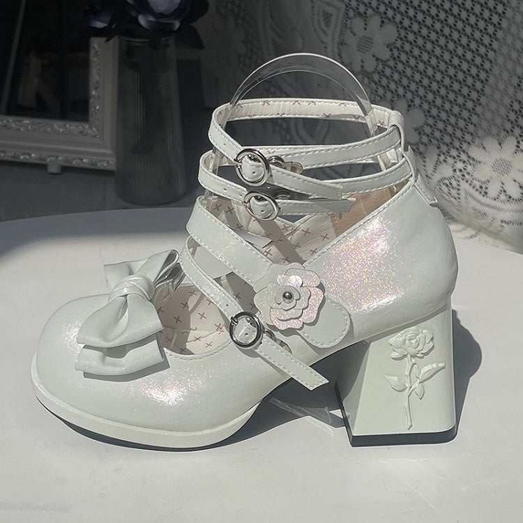Shoes PU Rose Leather Silver-white in Bow High-heel Details with Decorative Elegant Lolita