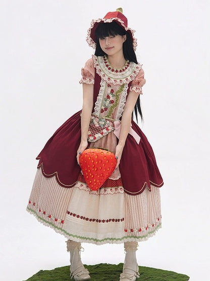 Wine Red Strawberry Hat with Plaid & Polka Dots - Unfinished Fairy Tales