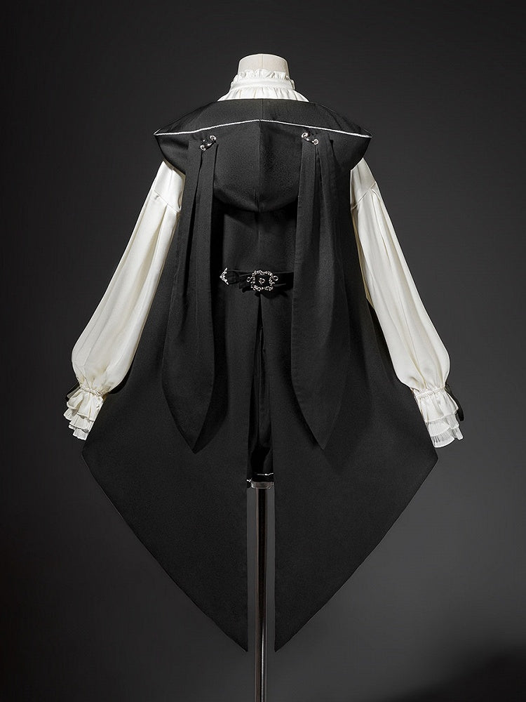 Waist Ouji Overall Black Waistcoat Bunny + Shorts Split-Tail High Lolita Hooded Ear Shirt