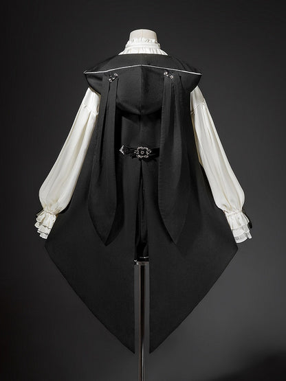 Waist Ouji Overall Black Waistcoat Bunny + Shorts Split-Tail High Lolita Hooded Ear Shirt
