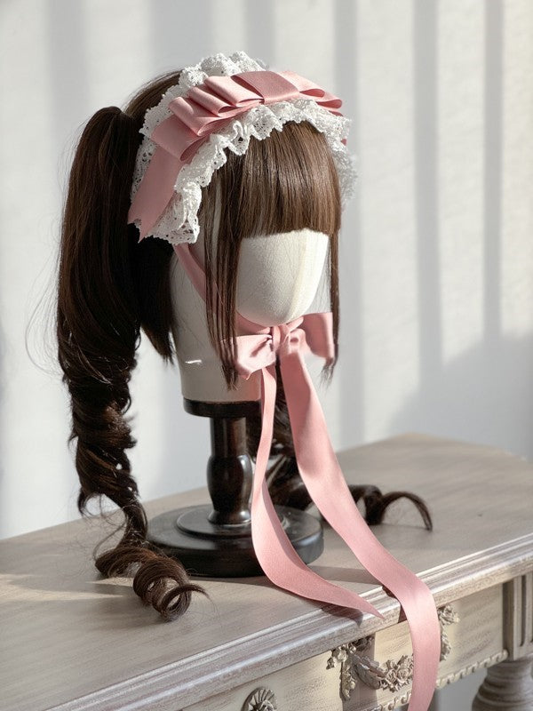 Layered Bow Lolita Hairband Veil Lace and Trimmed Pink