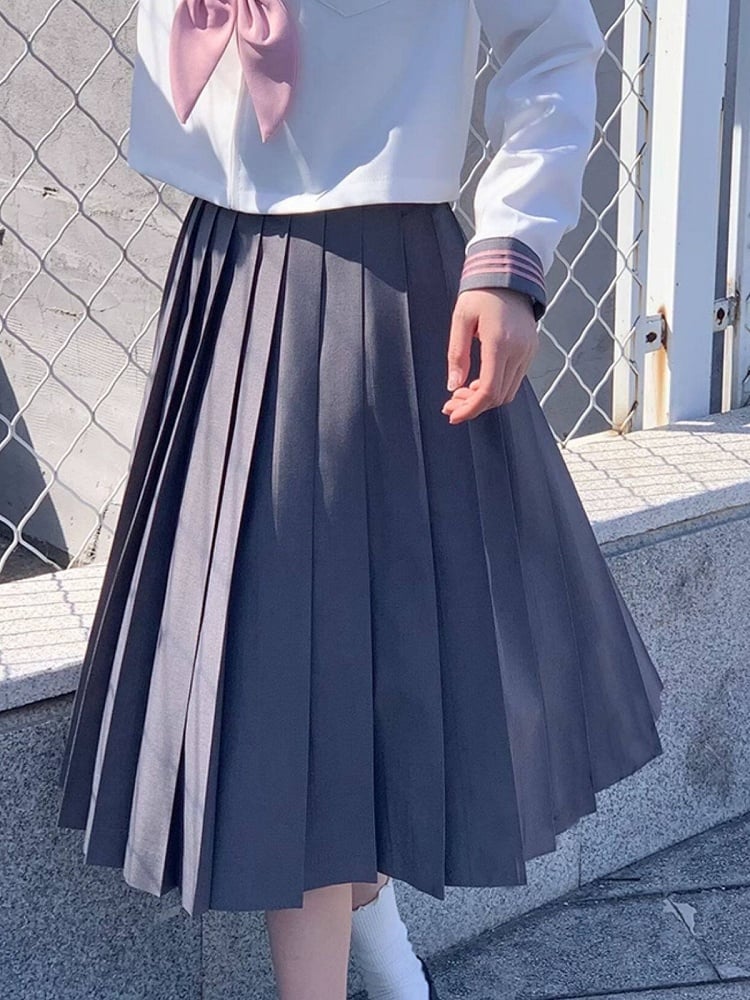 Grey High Waist JK Pleated Skirt - Lan Jian Chuan