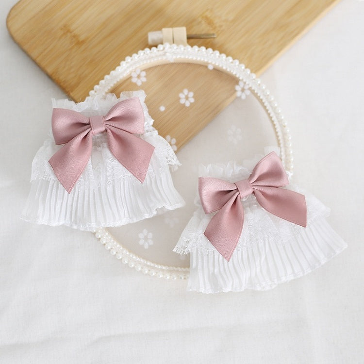 of Lace Pair Cute Decorations with Bowknot White Cuffs Wrist A Blue / Dusty Pink