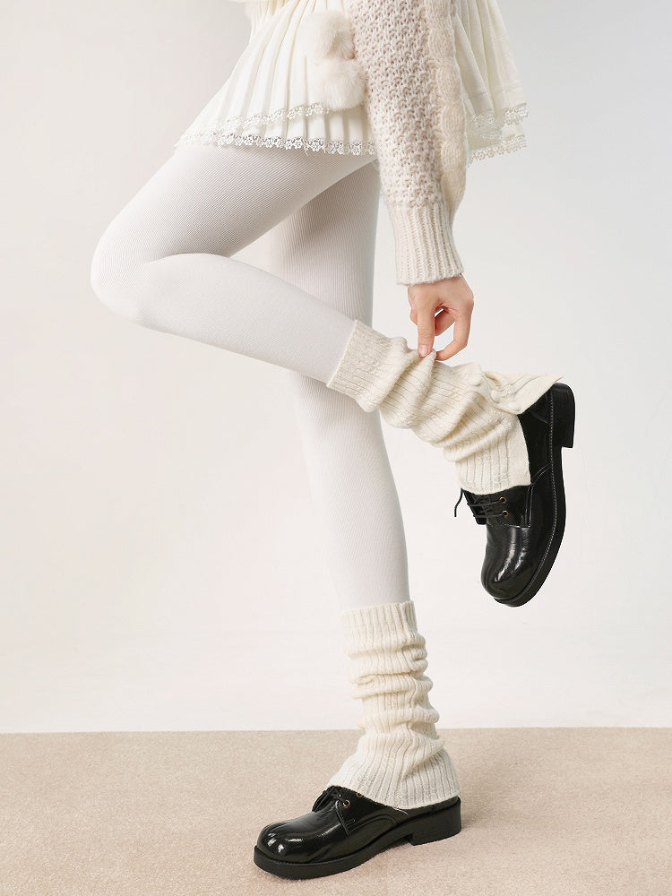 Striped Design Leg Black/Creamy Vertical with Warmers Pattern 35CM/48CM White/Gray Button