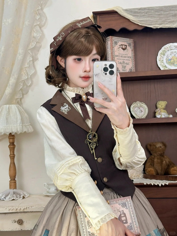 Brown Printed Bow Elegant Lolita KC - Dream Whale