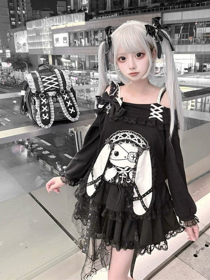 Asymmetrical Spiderweb Motif Jirai-kei Dark Skirt - Puppet Bombs