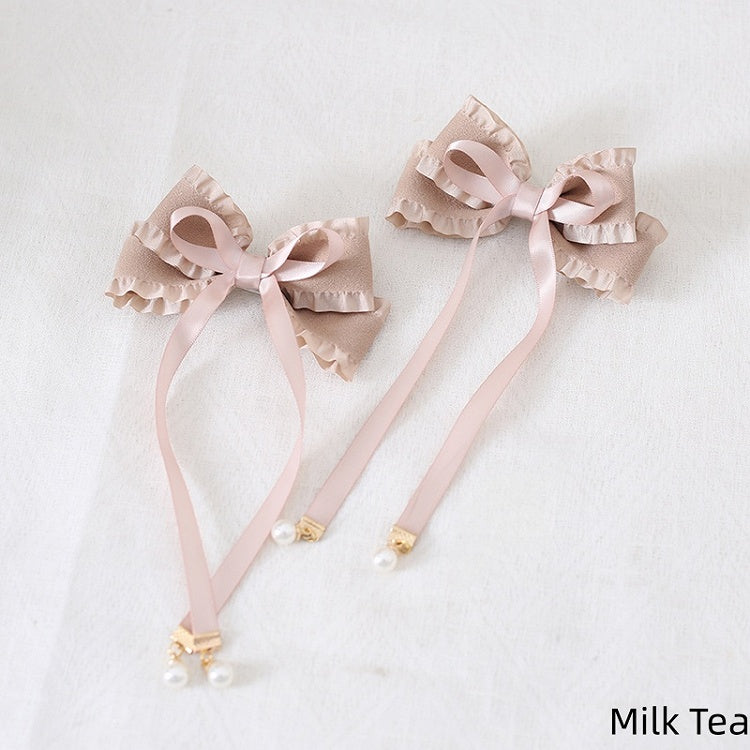 Pair Decorations Ribbon with of Bead Hairclips Colors Bowknot A Sweet 8
