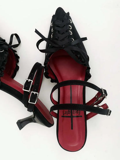 Slingback Toe Pointed Gothic Lace-up Black Detail Sandals