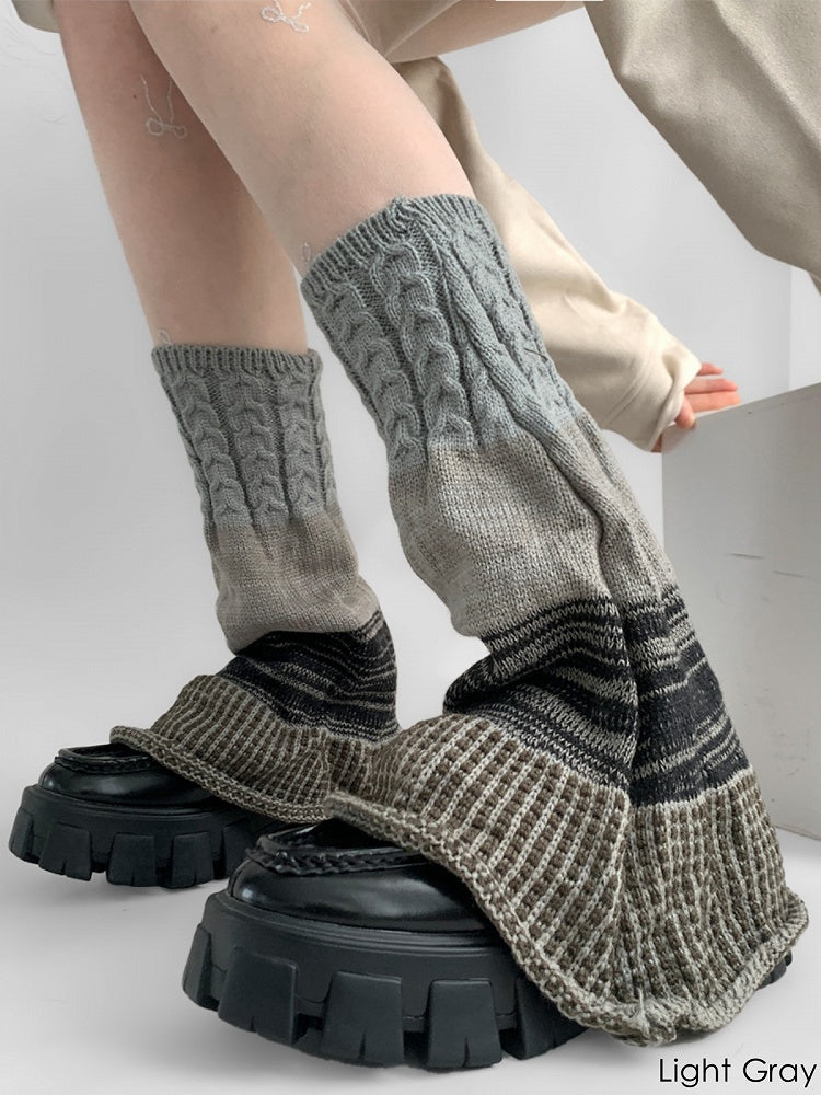 Retro-Style Knitted Gray/Black Leg Khaki/Light Warmers