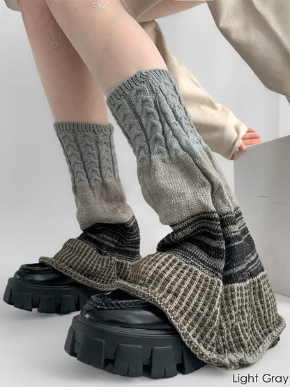 Retro-Style Knitted Gray/Black Leg Khaki/Light Warmers