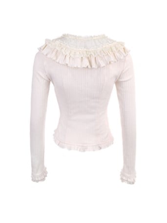 Vintage Strickschleife Weiße Strickjacke Rüschenspitze