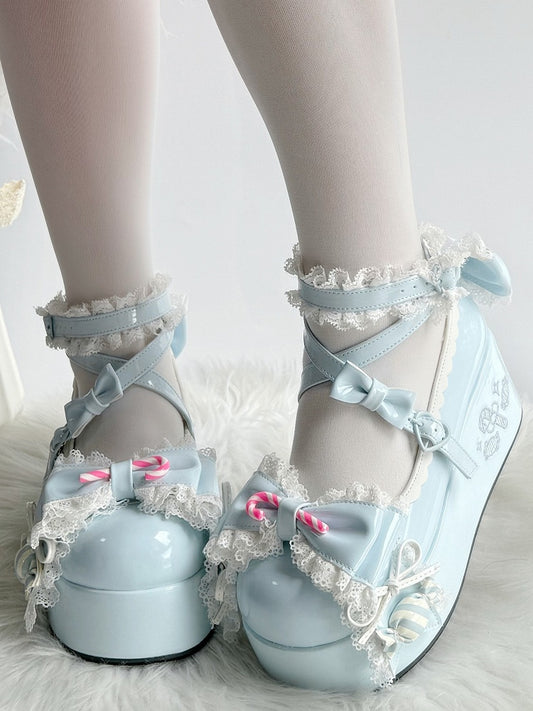 Themed Janes Sweet Mary Snap Heart Sole Accents Blue Bow with - Platform Candy