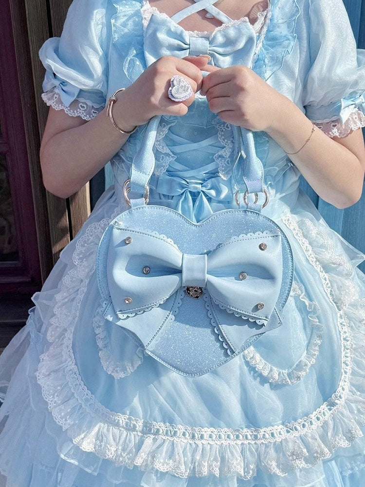 Blue Sparkling Bowknot Handbag with Pendant - Sheep Puff
