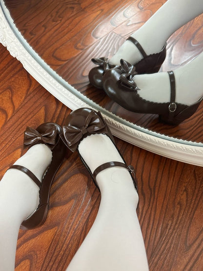 Sweet Lolita Round Closure Shoes Brown Heeled 3cm Mary with Jane Toe Circle Snap