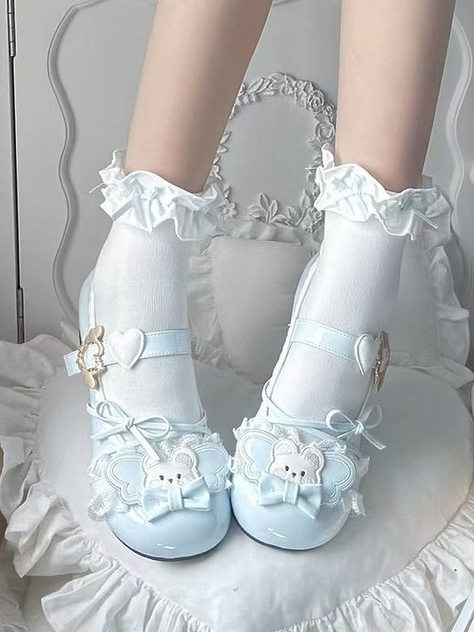 Lace Sky Jane Accents with Shoes Sweet Crisscross Low-heel Blue Lolita Mary Design