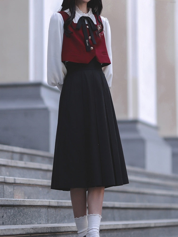 Elegant Waistcoat with Gold-tone Button Placket Red White /