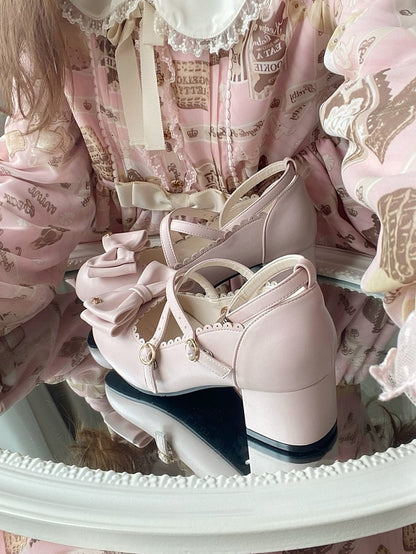 Matte Details with Accents Pink Low-heel/Mid-heel Mary Star Lolita Bow Sweet Shoes Jane